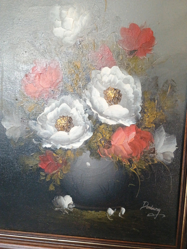 Antoon van Domburg Nature morte aux fleurs rouges et blanches Huile sur toile Pays-Bas 1920-1929