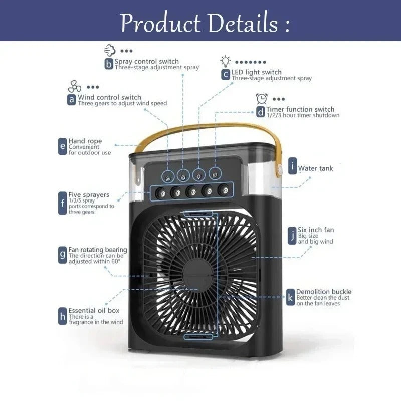 3 en 1 ventilateur Mini refroidisseur d'air LED veilleuse Portable humidificateur réglage de l'air ventilateur bureau maison