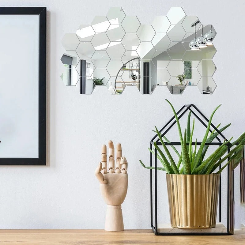 Autocollant mural miroir 45 pièces hexagonal