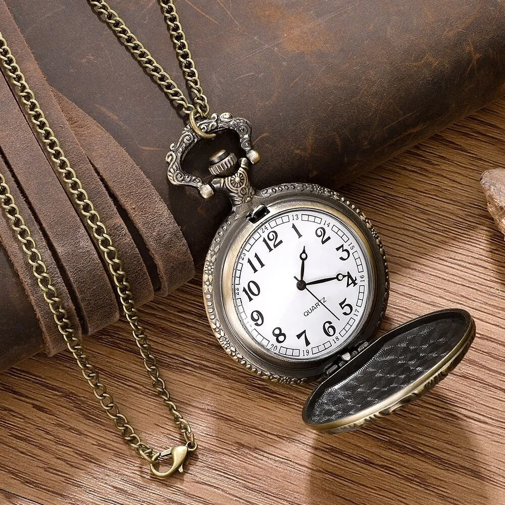 Montre de Poche à gousset Quartz motif chevaux pour Homme et Femme style ancien