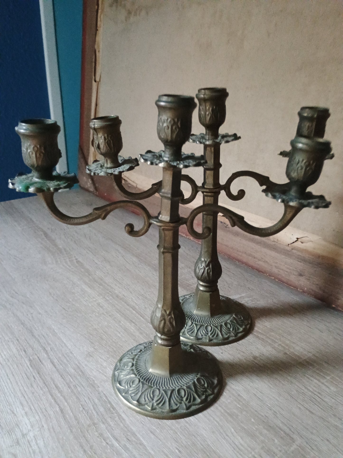 Paire De Flambeaux chandeliers Bronze et laiton Style Empire 3 Feux