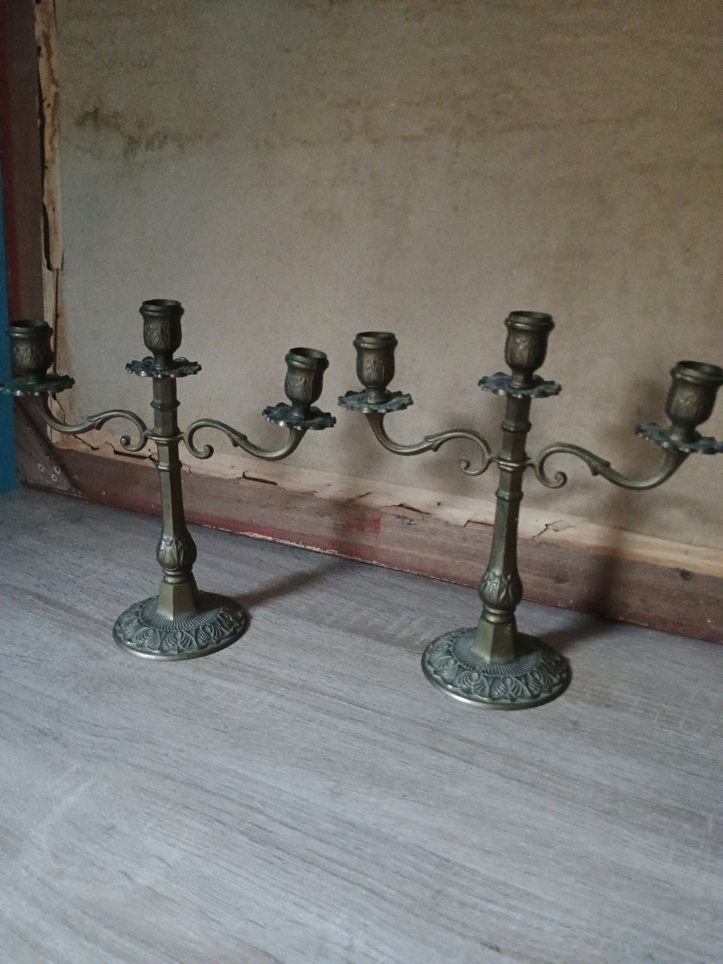 Paire De Flambeaux chandeliers Bronze et laiton Style Empire 3 Feux