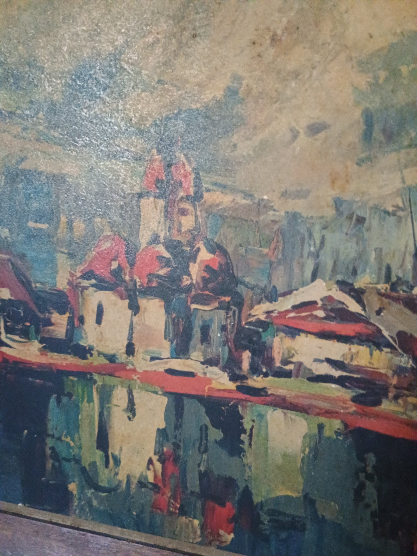Peinture village suisse avec lac signé hohendorff