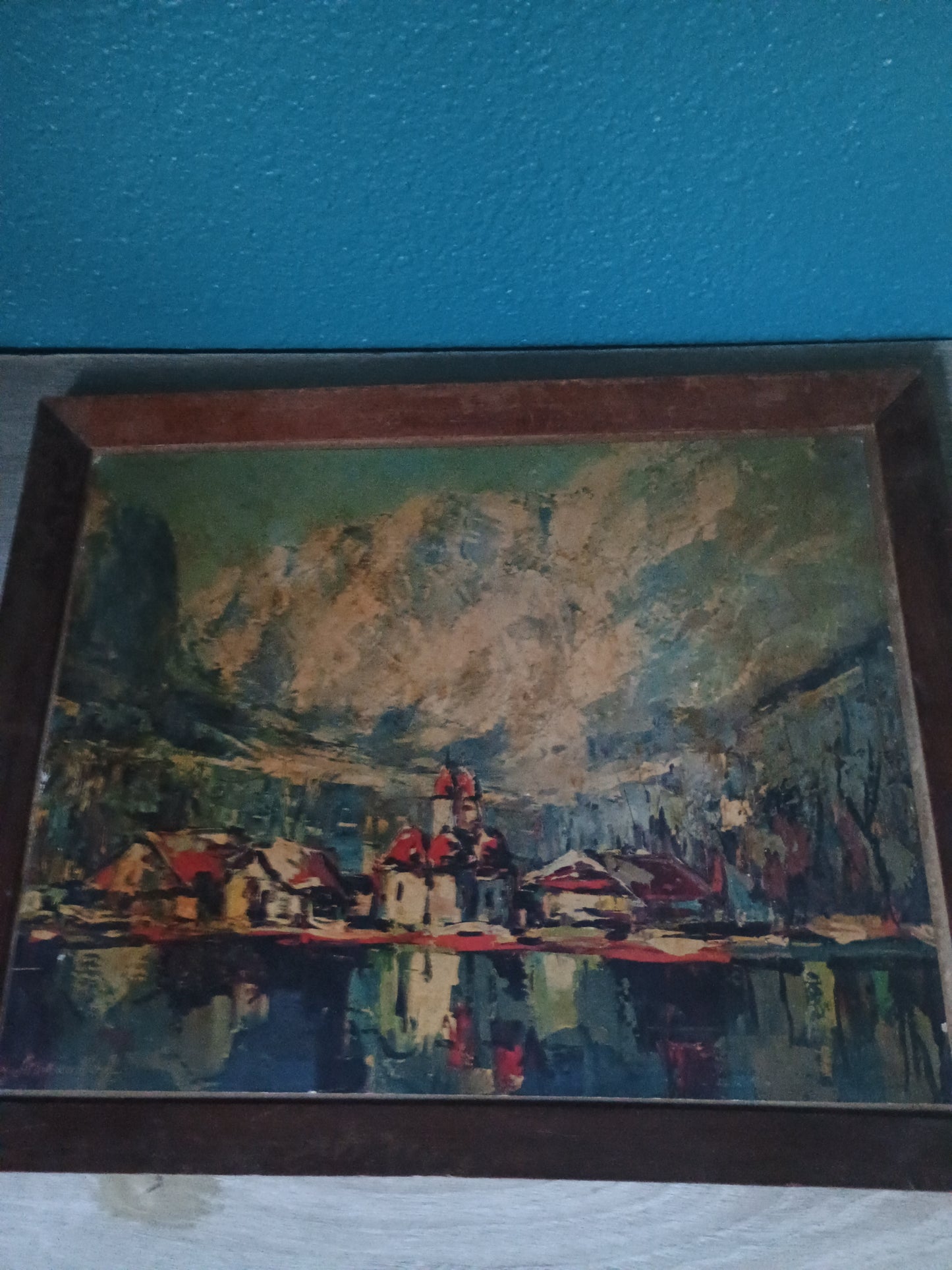 Peinture village suisse avec lac signé hohendorff