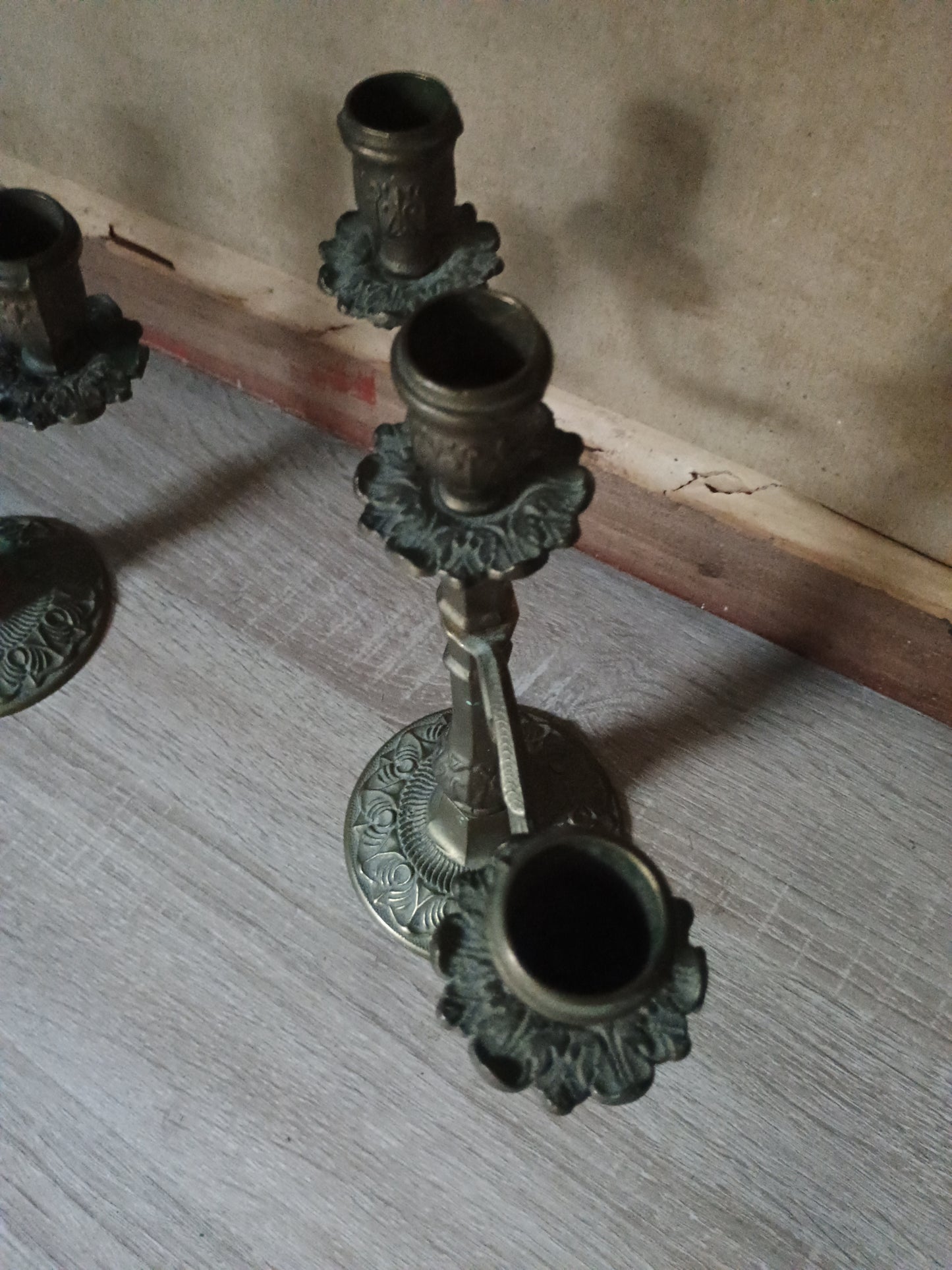 Paire De Flambeaux chandeliers Bronze et laiton Style Empire 3 Feux