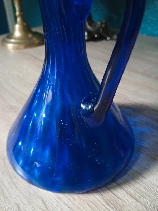Carafe verre soufflé bleu océan bleuté Bord biseauté