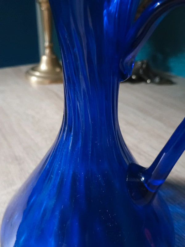Carafe verre soufflé bleu océan bleuté Bord biseauté