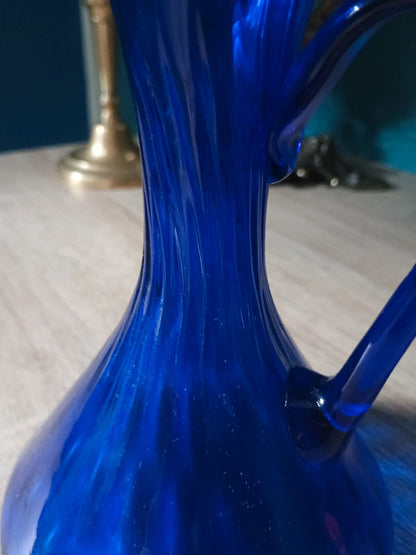 Carafe verre soufflé bleu océan bleuté Bord biseauté