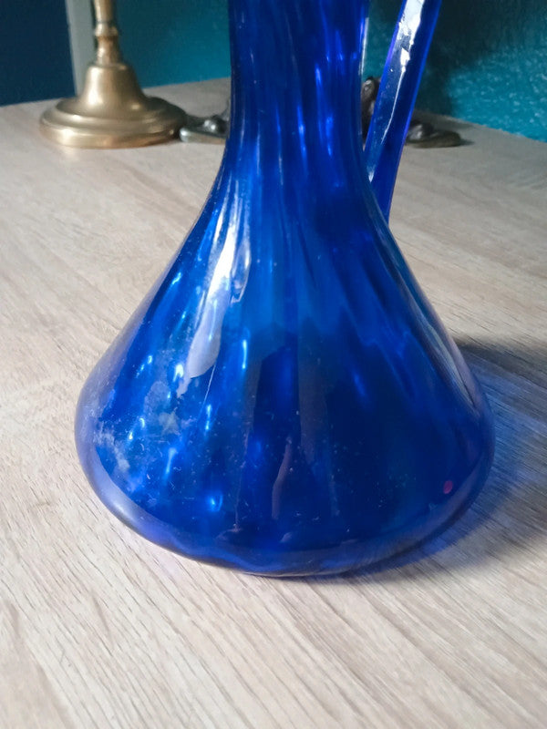 Carafe verre soufflé bleu océan bleuté Bord biseauté