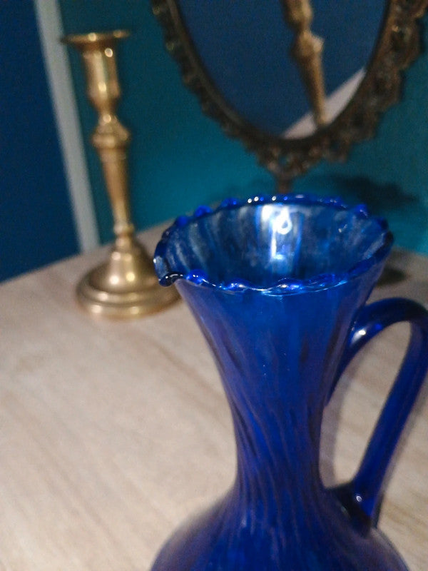 Carafe verre soufflé bleu océan bleuté Bord biseauté
