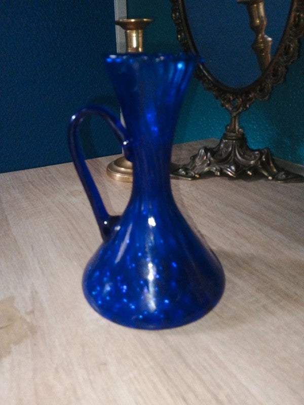 Carafe verre soufflé bleu océan bleuté Bord biseauté