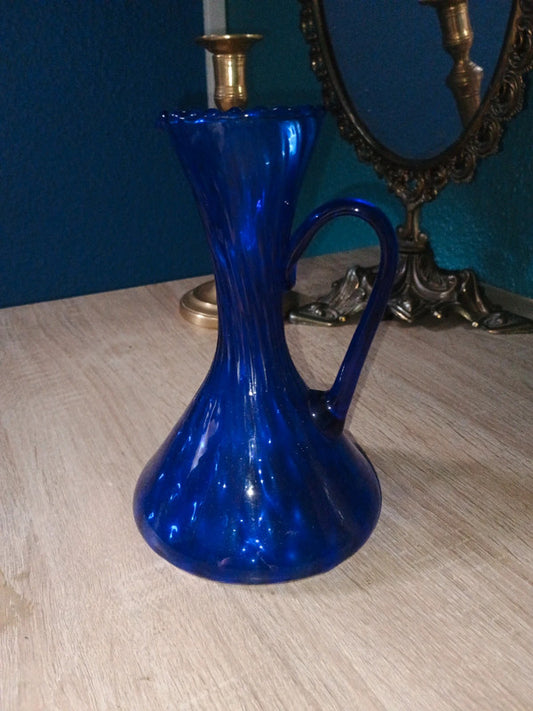 Carafe verre soufflé bleu océan bleuté Bord biseauté