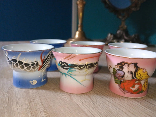 Lot 6 petits verres érotique à saké d'origine japonaise japonais Japon