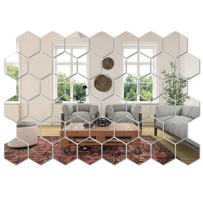 Autocollant mural miroir 45 pièces hexagonal