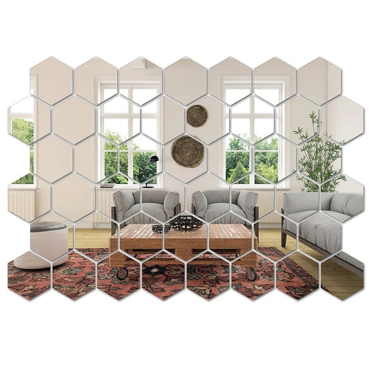Autocollant mural miroir 45 pièces hexagonal