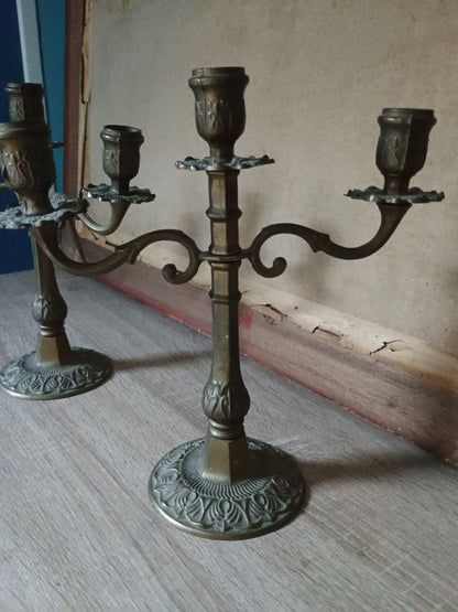 Paire De Flambeaux chandeliers Bronze et laiton Style Empire 3 Feux