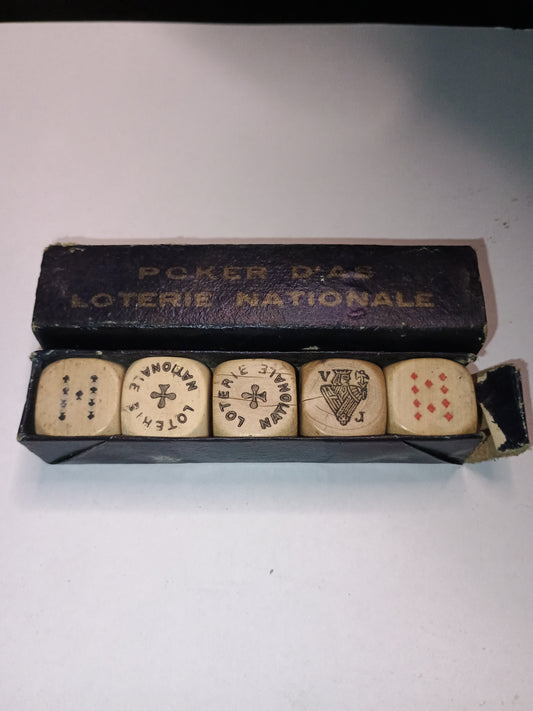 Ancien jeu de dés de Poker d'as Loterie Nationale