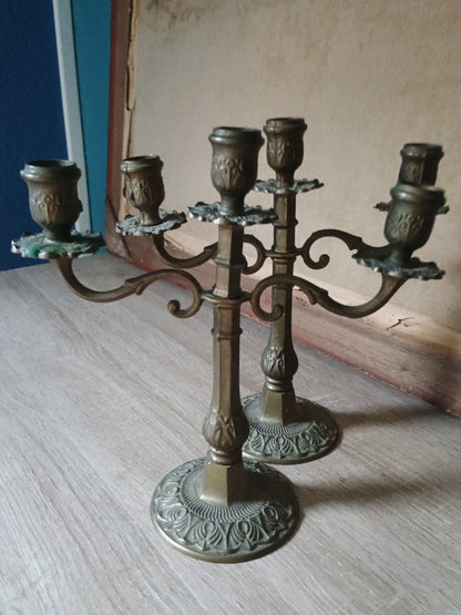 Paire De Flambeaux chandeliers Bronze et laiton Style Empire 3 Feux