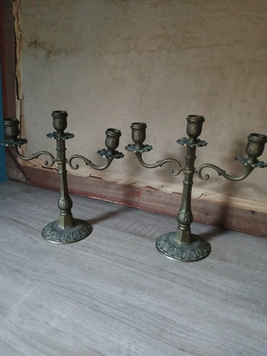 Paire De Flambeaux chandeliers Bronze et laiton Style Empire 3 Feux