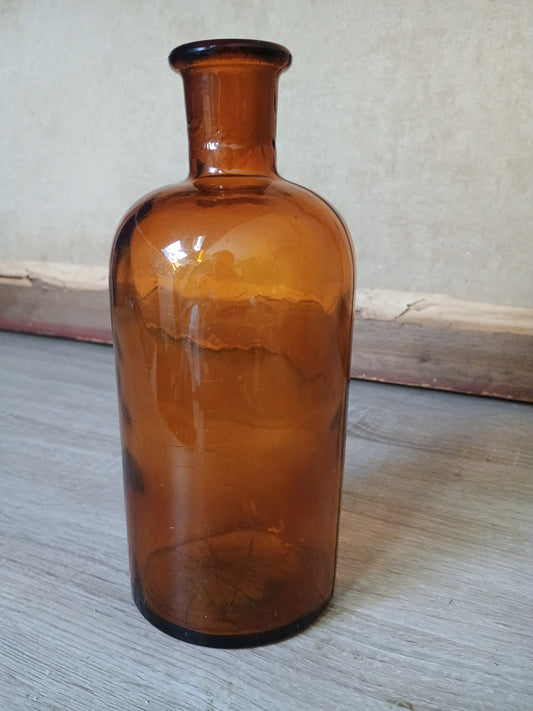 Bouteille d'apothicaire en verre ambré du style milieu du 19e siècle sans couvercle