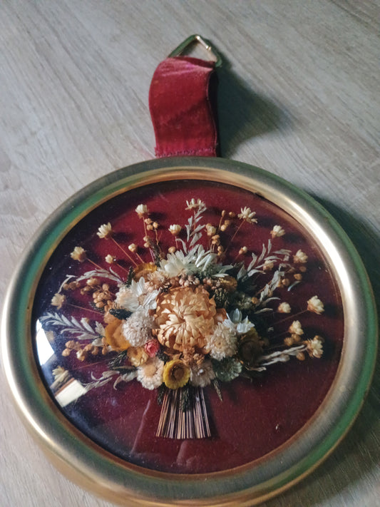 Cadres verre bombée rond fleurs séchées anciens